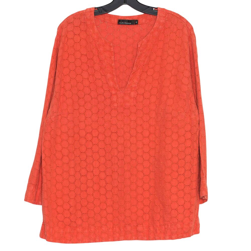 Cut Loose Linen Tunic Top Oversized Lagenlook Artsy Boho Orange 3/4 Sleeve XL